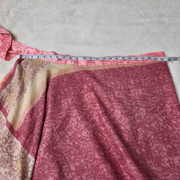 Silk Pink Floral Wrap Skirt With Ties - Picture 10 of 12